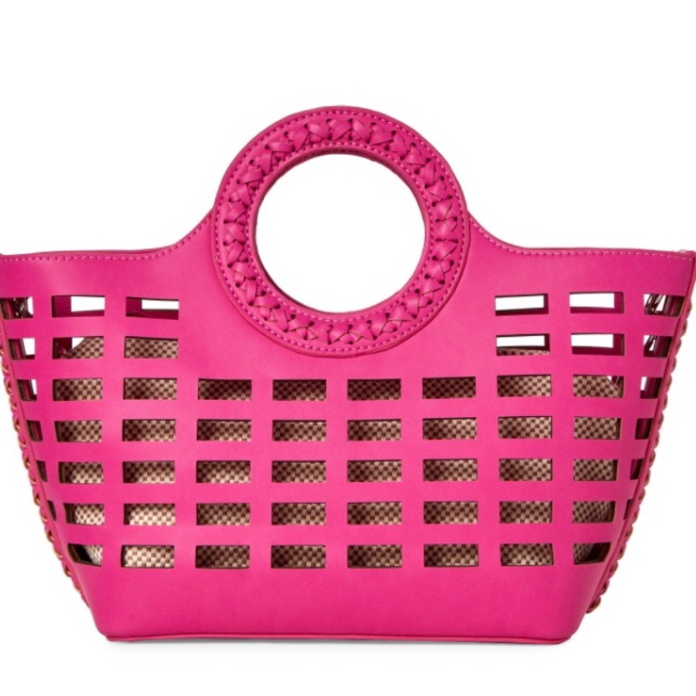 Fuchsia Laser Cut Circle Handle Tote